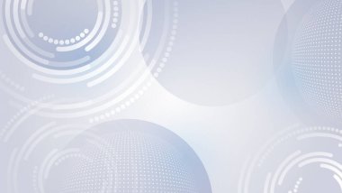 Gri arkaplandaki daireler, gölgeler, parçacıklar, noktalar ve çizgilerden oluşan soyut tasarım. Teknolojik fütüristik kavram. Sunum veya afiş için yüksek teknoloji iletişim tasarımı.
