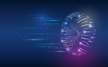 Parlak toroidal yapısı olan soyut fütüristik arkaplan. Veri akışı kavramı. Dinamik çizgiler ve ikili kod. Dijital teknolojiler, büyük veriler. Siber güvenlik bayrağı ve makine öğrenimi için mükemmel.