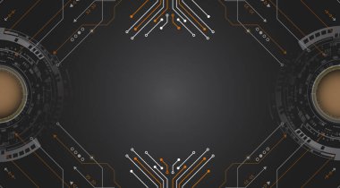 Mikroçiplerin elementleri, dairesel arayüzleri ve bağlantı hatlarıyla soyut bir yüksek teknoloji geçmişi var. Merkez boş, bu da resmi metin yerleştirmek için ideal hale getiriyor.