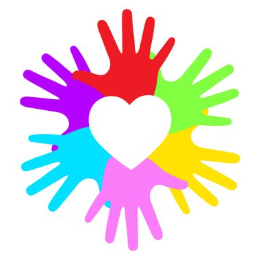 Avuç içlerinin bir çember içinde bir kalple resmedilmesi.