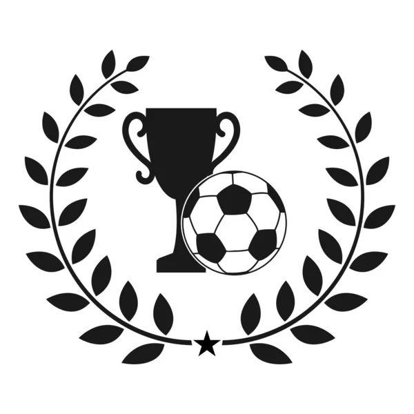 サッカーのロゴのイラスト白い背景に月桂樹の花輪のカップでボール — ストックベクタ