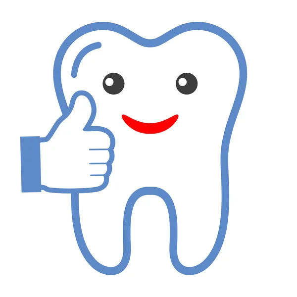Zahnmedizin Logo Illustration Fröhliche Zahn Mit Daumen Nach Oben Auf — Stockvektor