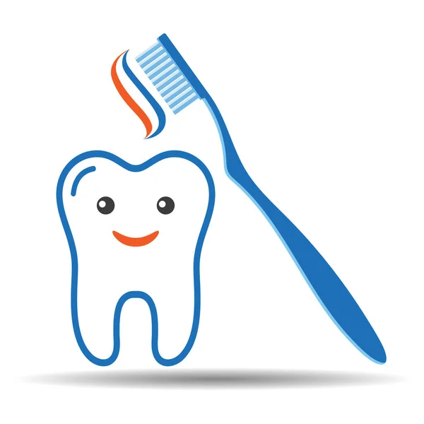 Zahnklinik Logo Illustration Fröhliche Zahn Mit Einer Zahnbürste Auf Weißem — Stockvektor