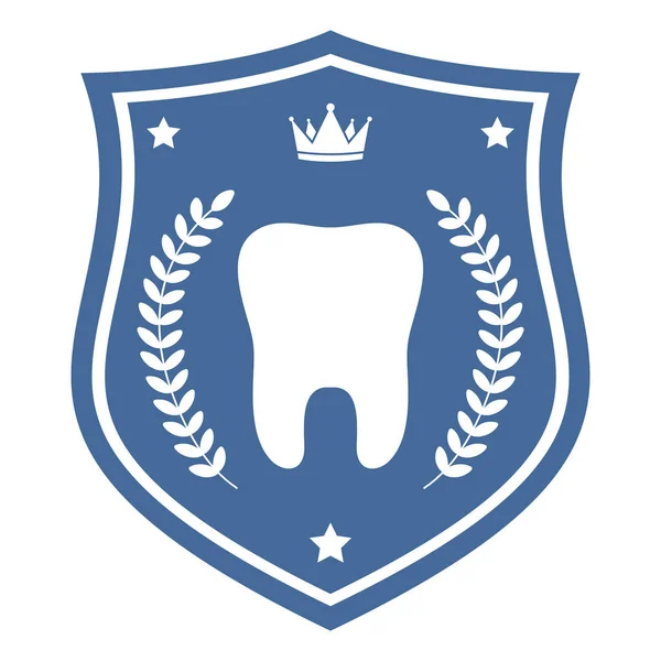 Zahnklinik Logo Illustration Zahn Mit Lorbeerkranz Auf Dem Schild — Stockvektor