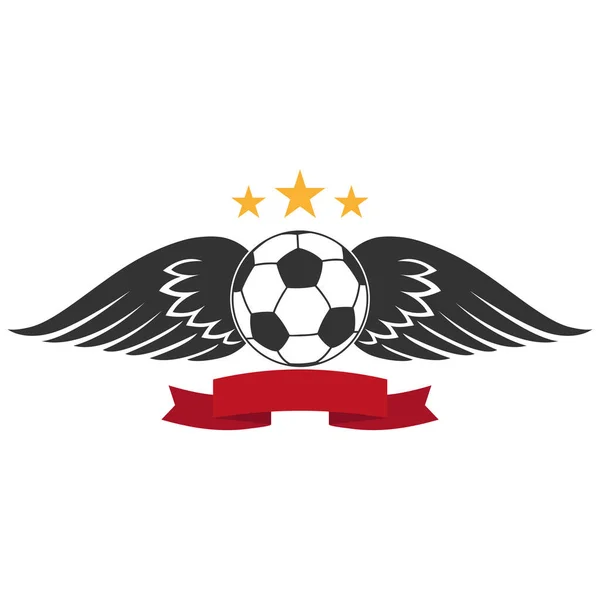 Futebol Logotipo Campeonato Ilustration Ball Com Asas Banner Fundo Branco — Vetor de Stock