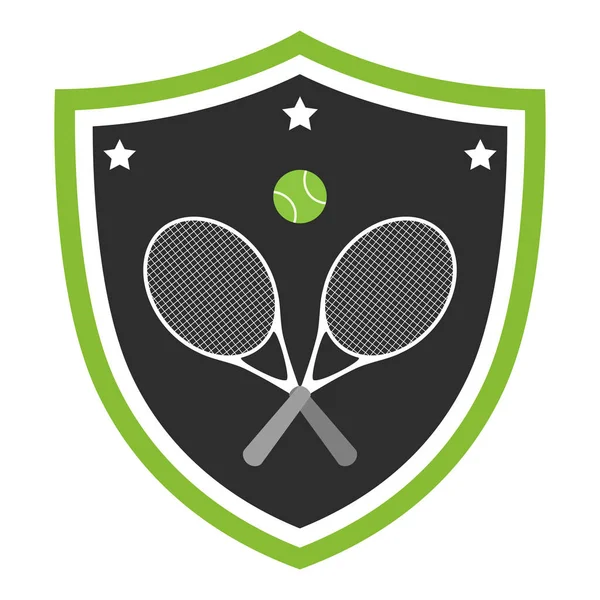 Illustration Eines Wappens Mit Schlägern Und Einem Tennisball Auf Schwarzem — Stockvektor