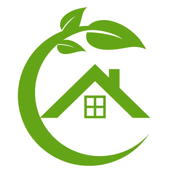 Groene Apotheek Logo Illustratie Huis Een Cirkel Met Bladeren Een — Stockvector