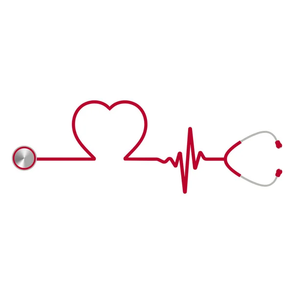 Εικονογράφηση Κόκκινου Στηθοσκοπίου Καρδιά Και Παλμό Λευκό Φόντο — Διανυσματικό Αρχείο