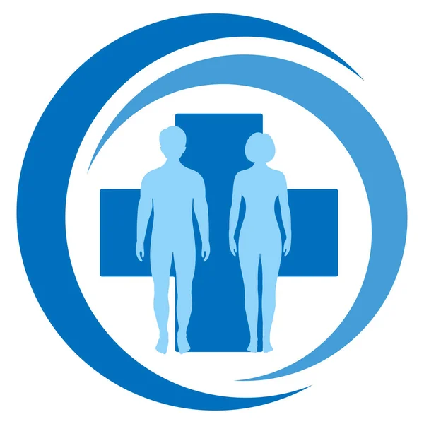 医療ロゴのイラスト医療クロスの背景に円を描く人 — ストックベクタ