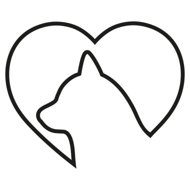 Beyaz bir arka planda, kalp şeklinde bir köpeğin dış hatlarının yansıması..