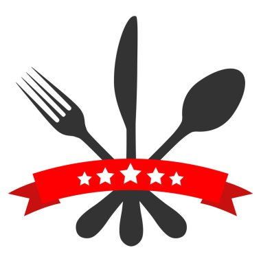 Restaurant template logo illustration.Cutlery with banner on white background
