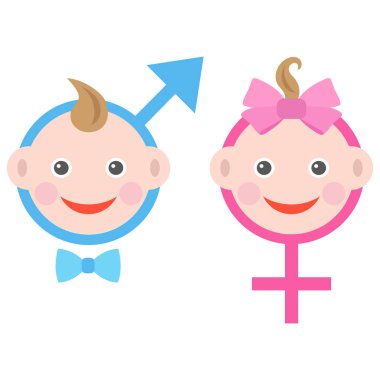Illustration of a pink and blue symbol of a boy and a girl on a white background