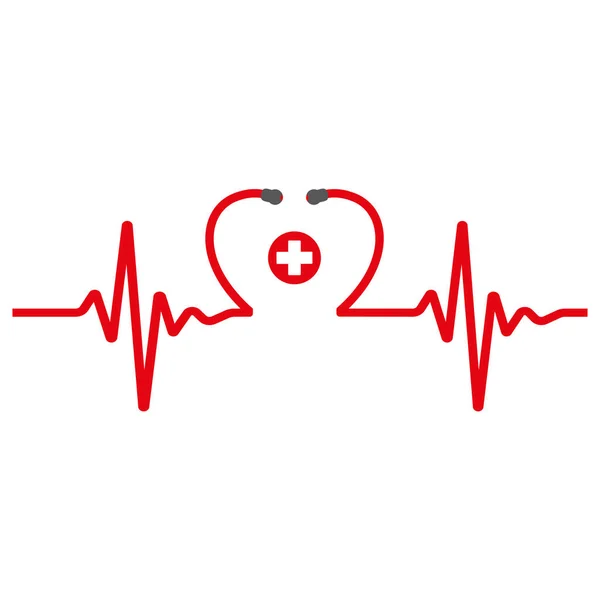 Εικονογράφηση Κόκκινου Στηθοσκοπίου Καρδιά Και Παλμό Λευκό Φόντο — Διανυσματικό Αρχείο