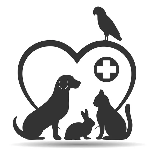 Εικονογράφηση Λογότυπου Κτηνιατρικής Κλινικής Κατοικίδια Ζώα Στο Παρασκήνιο Μιας Καρδιάς Διανυσματικά Γραφικά