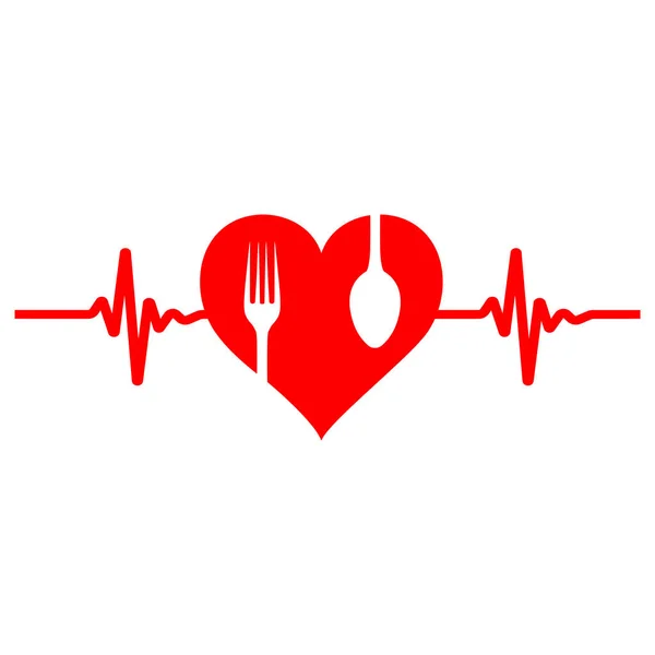 Ілюстрація Здорового Харчування Серце Пульсом Столовими Приборами Білому Тлі — стоковий вектор