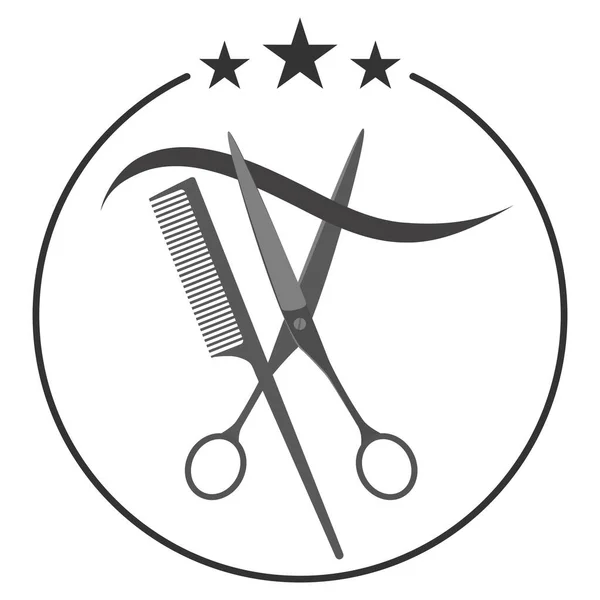 Berber Dükkanı Logosu Amblemi Beyaz Arka Planda Kuaför Salonu Tabelası — Stok Vektör