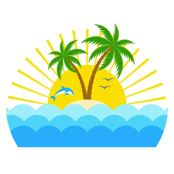 Тропическая Иллюстрация Острова Пальмой Солнцем Белом Фоне — стоковый вектор