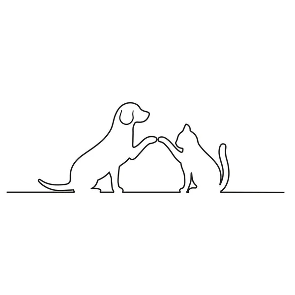 Konturlineare Darstellung Einer Katze Und Eines Hundes Auf Weißem Hintergrund — Stockvektor