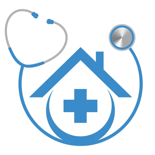 Ilustração Logotipo Cuidado Saúde Clínica Médica Estetoscópio Fundo Branco —  Vetores de Stock