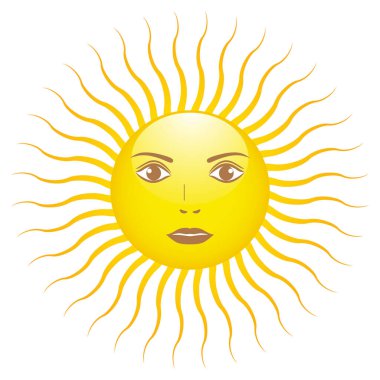 Beyaz arka planda güzel bir kadın yüzü olan güneş logosu tasviri.