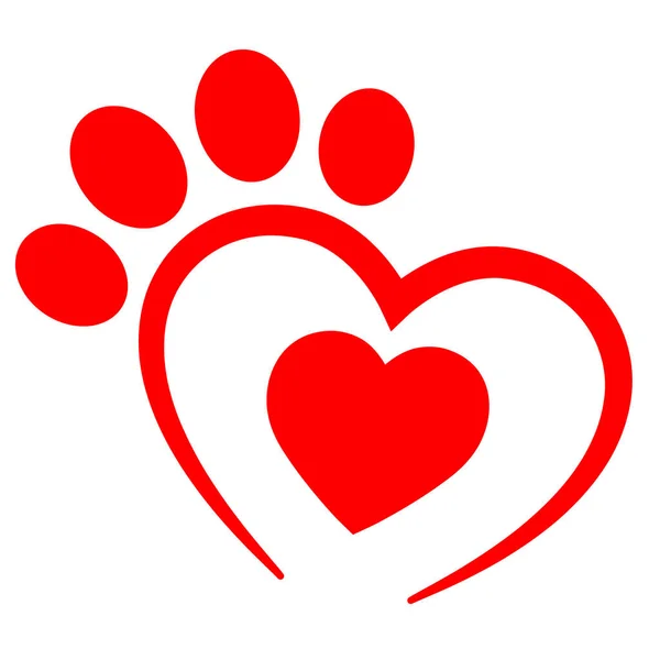Κτηνιατρική Κλινική Εικονογράφηση Λογότυπου Σκύλος Πόδι Στην Καρδιά Λευκό Φόντο — Διανυσματικό Αρχείο