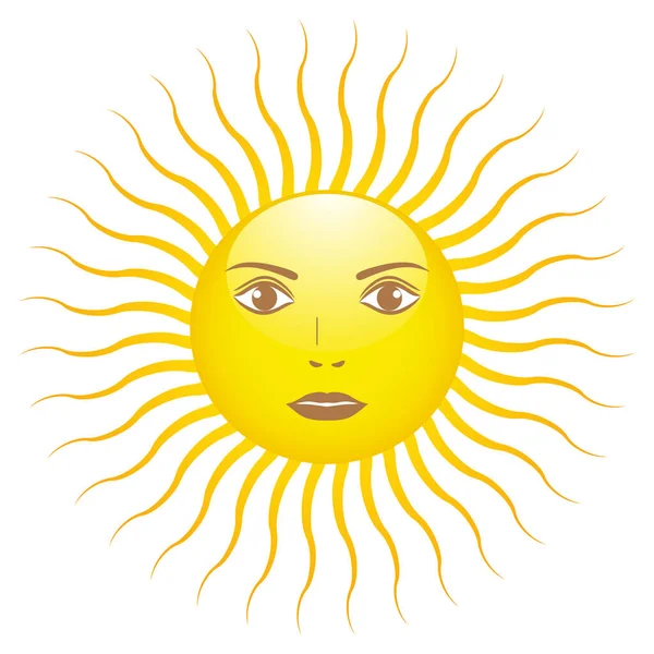 Ilustración Logotipo Sol Con Una Linda Cara Femenina Sobre Fondo — Vector de stock