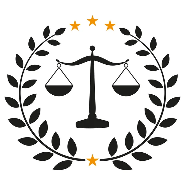 Illustration Des Échelles Justice Dans Une Couronne Laurier Sur Fond — Image vectorielle