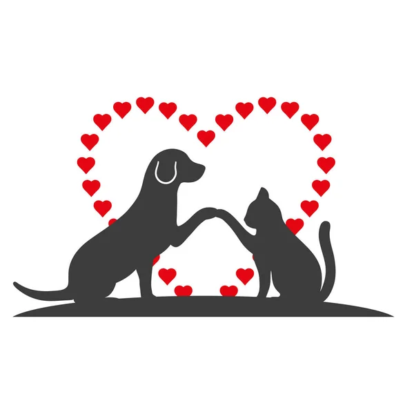 Illustration Hund Och Katt Bakgrunden Hjärtat — Stock vektor