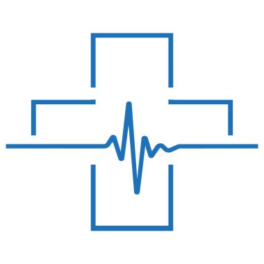 Health care logo illustration.Blue medical cross with a pulse on a white background