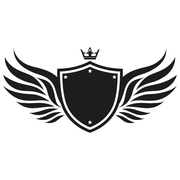 Иллюстрация Логотипа Щита Крыльями Короной Белом Фоне — стоковый вектор
