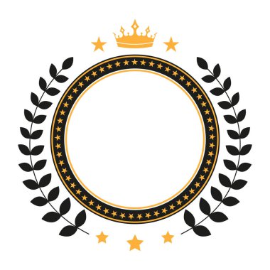 Beyaz arkaplanda defne yaprağı ve taç ile çember çizimi