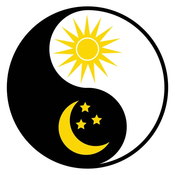 Yin Yang Illustration Mit Sonne Und Mond Mit Sternen Auf lizenzfreie Stockillustrationen
