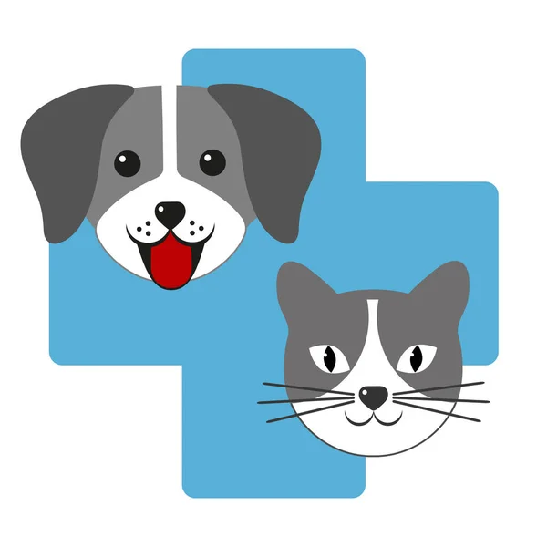 Logo Una Clinica Veterinaria Silhouette Cane Gatto Con Croce Medica — Vettoriale Stock