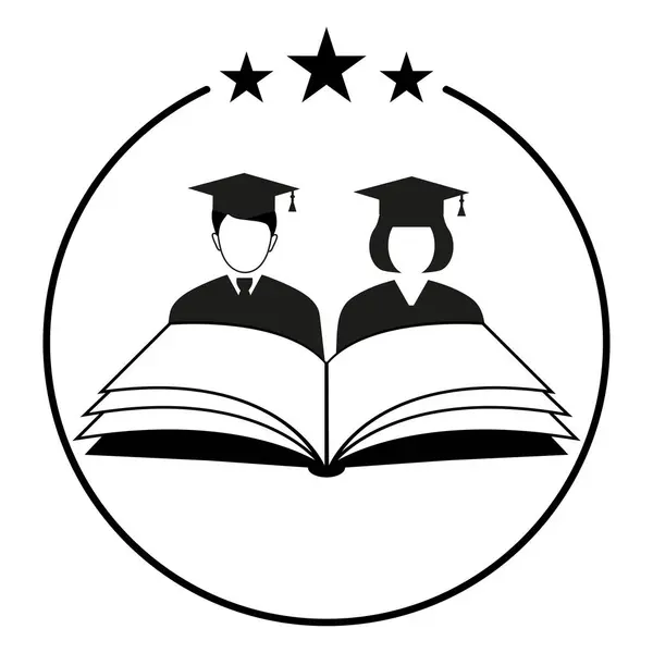 教育ロゴイラスト ホワイトバックグラウンドの本を持つ学生 — ストックベクタ
