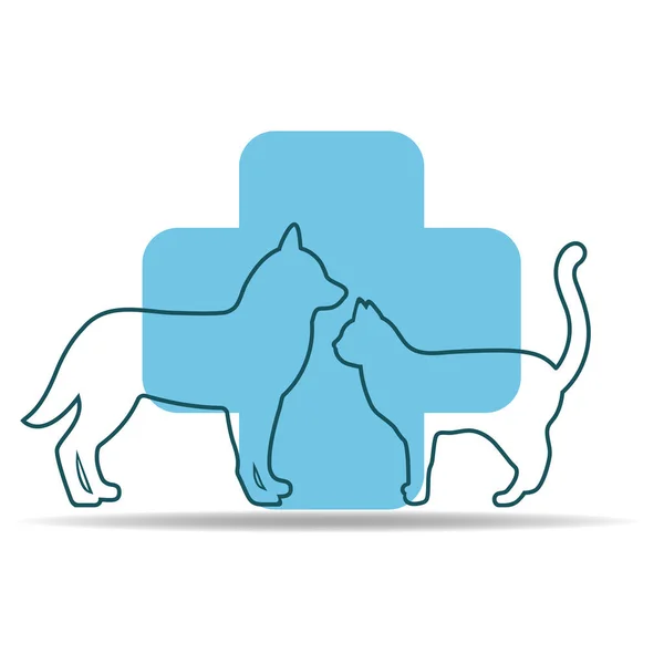 Illustration Logo Veterinary Clinic Silhouette Dog Cat Medical Cross White — Vetor de Stock