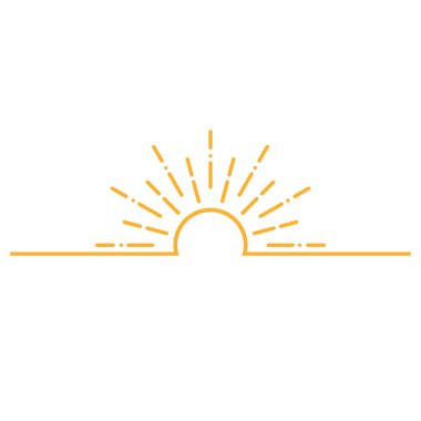 Beyaz zemin üzerinde ışınlar olan sarı bir güneşin doğrusal çizimi