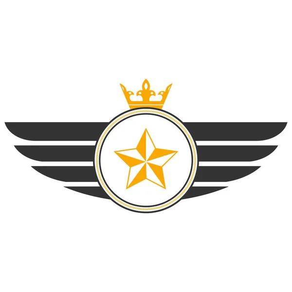 Ilustración Logotipo Círculo Con Alas Estrellas Sobre Fondo Blanco — Vector de stock
