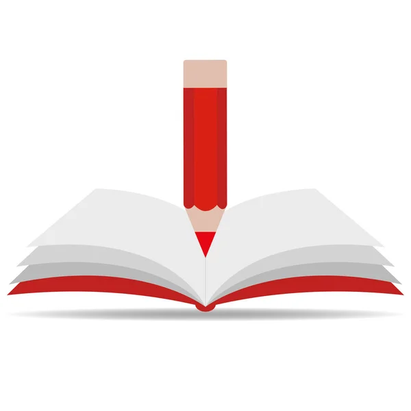 Educação Logotipo Ilustração Livro Vermelho Com Lápis Sobre Fundo Branco — Vetor de Stock