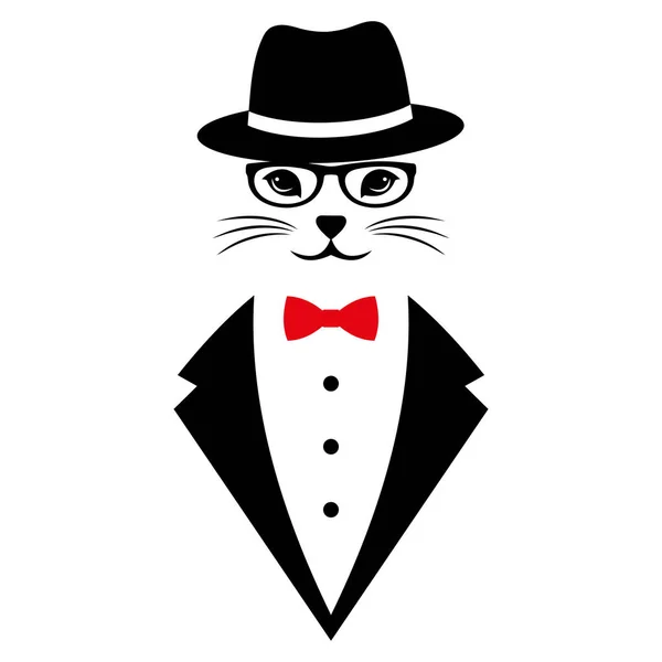 Illustration Einer Schwarzen Katze Anzug Und Hut Auf Weißem Hintergrund lizenzfreie Stockvektoren
