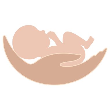 Yeni doğmuş bir bebek, beyaz bir arka planda annesinin ellerinde..