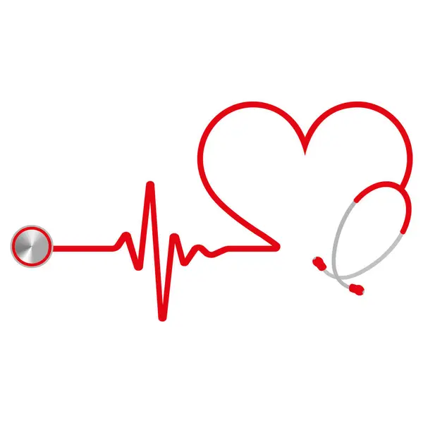 Illustration Red Heart Stethoscope White Background — Stock Vector