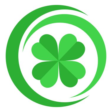 Beyaz arka planda yeşil bir çemberde dört yapraklı yonca tasviri.