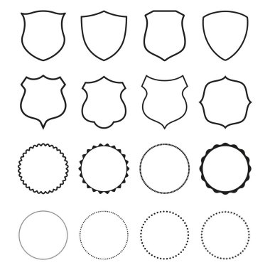 Beyaz bir zemin üzerinde çeşitli daireler ve kalkan çizgileri.