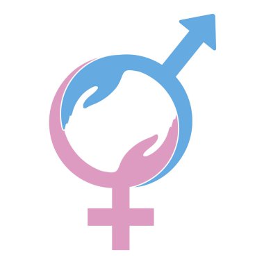 Beyaz arka planda pembe ve mavi erkek ve kadın cinsiyet sembolleri.