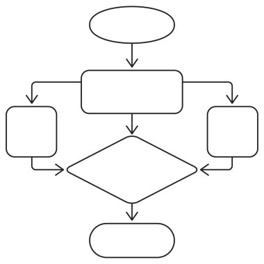 Algoritma simgesi. Şeffaf arkaplanda ince çizgileri olan basit bir siyah vektör çizgisi. Çizgi kalınlığı düzenlenebilir