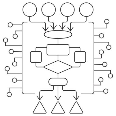 Eğitim Modeli simgesi. Şeffaf arkaplanda ince çizgileri olan basit tek renkli siyah vektör çizgisi. Çizgi kalınlığı düzenlenebilir
