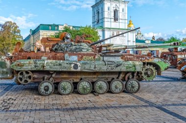 Kyiv, Ukrayna - 27 Ekim 2023: Kyiv 'deki Mykhailivska Meydanı' ndaki 