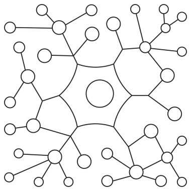 Nöron Düğümleri simgesi. Şeffaf arkaplanda ince çizgileri olan basit tek renkli siyah vektör çizgisi. Çizgi kalınlığı düzenlenebilir