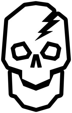 Şeffaf bir arkaplan üzerinde geometrik taslak şeklinde yaratılmış, yıldırım detay ile kalın vektör kafatası ikonu. Logolar, çıkartmalar ve modern kenarlı dijital sanat için mükemmel.