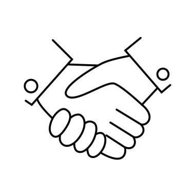 Ceketli iki erkeğin el sıkışması. Basit siyah-beyaz vektör simgesi, ince çizgilerle modern minimal şekilde. Düzenlenebilir satır kalınlığı